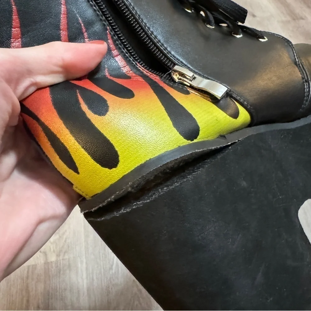 Hot Topic Flames Fire Platform Shoes Black Yellow Red 10 Goth Chunky
